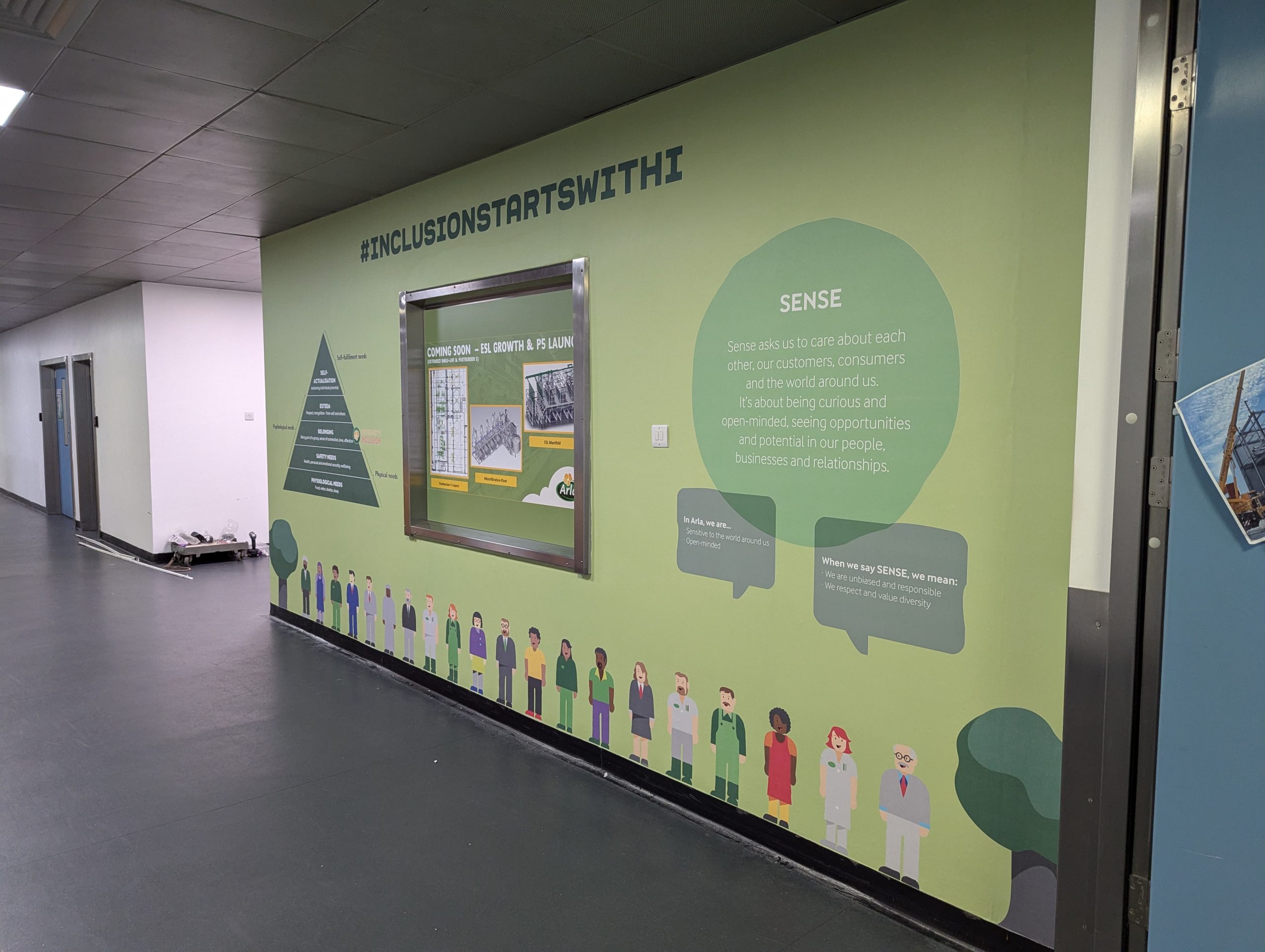 workplace wall graphics about inclusion at Arla Stourton Dairy